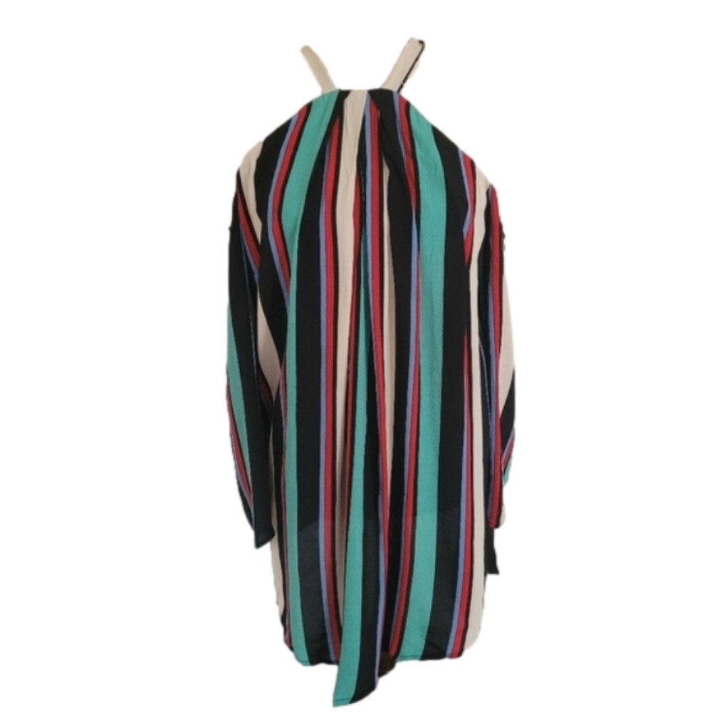 ELOQUII Cold Shoulder Halter Top Stripe Blouse Plus Size 14